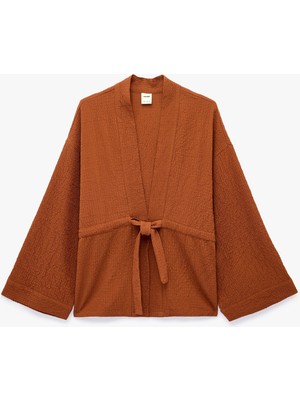 Koton Beli Bağcıklı Uzun Kollu Kruvaze Kimono Ceket