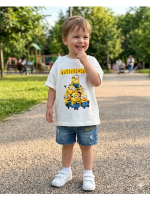 Babytex Minions Temalı Çocuk Oversize Tişört – Eğlenceli Karakter Baskılı Unisex %100 Pamuk Tişört
