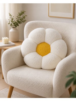 Velrobe     Papatya Dekoratif Kırlent Yastık Peluş Dokulu