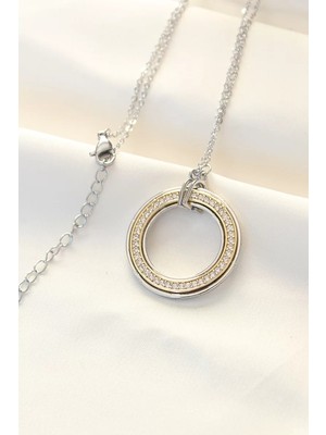Uravas Store 316L Çelik Zirkon Taşlı Çift Renkli Tifany Kolye - TJ-BKO8503