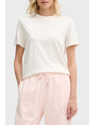 Calvin Klein % 100 Pamuk Regular Fit Logolu T Shirt LV047G829GYAS Bayan T Shirt LV047G829G Yas