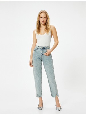 Koton Yüksek Bel Ispanyol Paça Düğmeli Slim Fit Cepli Kot Pantolon - Flare Jeans