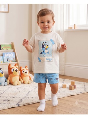 Babytex Bluey Baskılı Çocuk Tişörtü – Unisex Kısa Kollu Pamuklu Çocuk Tişört