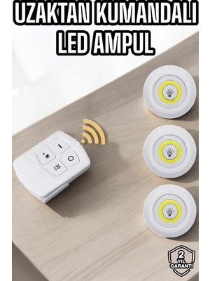 Uravas Store LED Lamba 3'lü Uzaktan Kumandalı Yapışkanlı Beyaz Işık