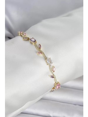 Uravas Store Pirinç Gold Renk Çiçek Sarmaşık Model Kadın Bileklik - TJ-BB8433