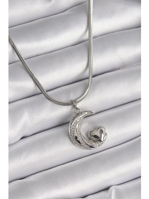 Uravas Store 316L Çelik Gümüş Renk Italyan Zincir Zirkon Taşlı Halil Figür Kalp Detay Kadın Kolye - TJ-BKO9590