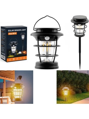 Powermaster HOP-8818 Sensörlü Taşınabilir Şarjlı + Solar Panelli 4 Çalışma Modlu Beyaz-Günışığı Işık Bahçe-Kamp Lambası