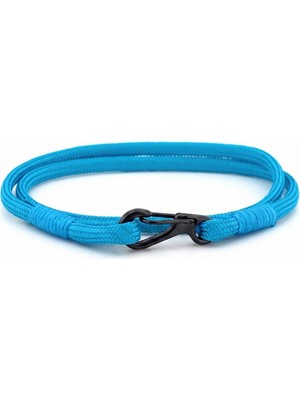 Solfera Mavi Paracord Metal Kanca Iki Sıra Sarma Erkek Bileklik M011P