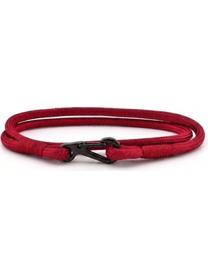 Solfera Bordo Paracord Metal Kanca Iki Sıra Sarma Erkek Bileklik M011M