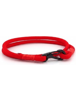 Solfera Kırmızı Paracord Metal Kanca Iki Sıra Sarma Erkek Bileklik M011N