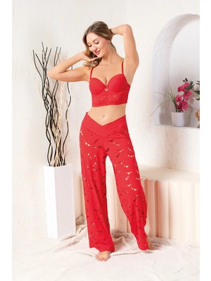 Gallipoli Bralet Sütyen, Slip Külot ve Pantolon Takım Kırmızı (MGP32194)