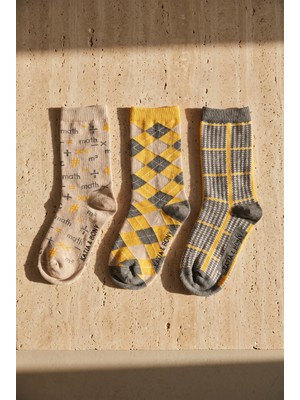 Bony Socks Çocuk 3'lü Matematik Desenli Soket Okul Çorabı