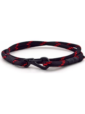 Solfera Kırmızı Siyah Paracord Metal Kancalı Sarma Erkek Bileklik Bt544