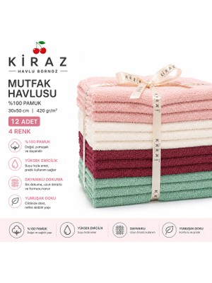 Kiraz Havlu Bornoz 12’li Renkli Mutfak Havlusu Seti 30X50 cm – Emici & Yumuşak Doku