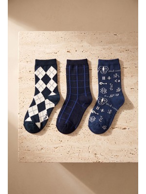 Bony Socks Çocuk 3'lü Matematik Temalı Soket Okul Çorabı