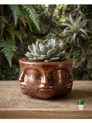 Tedisanat Otantik Terracotta Yüz Figürlü Dekoratif Saksı