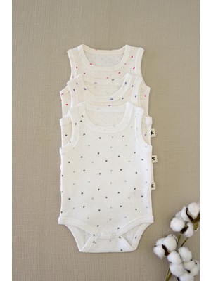Mimu Baby 100 Pamuk Pointel Çıtçıtlı Bebek Zıbın 3'lü Set - Yeşil,pembe,mor Kalpli