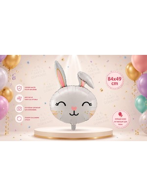 Parti Dükkanı Sevimli Tavşan Folyo Balon 84 x 49 cm Helyum Uyumlu Tavşan Figürlü Doğum Günü Parti Balonu