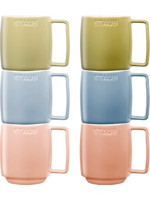 Hsc Bilişim Staub Seramik Kupa Seti, 350 Ml, Makaron Renkli, 6 Parça, Mikrodalga ve Bulaşık Makinesi Uyumlu