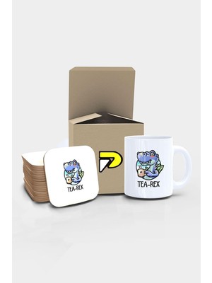 Hsc Bilişim Postermanya Tea-Rex Dinazor Komik Tasarımlı Baskılı Kupa Bardak Seti, Eğlenceli Özel Hediye Mug