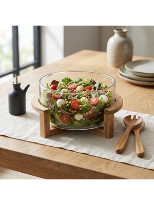 Hsc Bilişim DECONOX%100 Doğal Akasya Ayaklı Sunum ve Salata Kasesi - Ahşap Ayaklı Meyvelik ve Çerezlik (15X7 cm