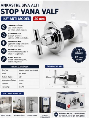 Ecepan Ankastre Sıva Altı Stop Vana Valf 1/2 Artı Model 20 mm