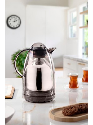 Hsc Bilişim Ews 1.5 Lt Isı Yalıtımlı Çay ve Soğuk Su Termosu Füme (12 Saat Sıcak Tutar& Içi Camdır)
