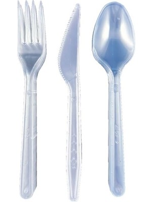Hsc Bilişim Sert Kalın Plastik Çatal - Bıçak - Kaşık - 1. Kalite Lüks Şeffaf Çatal-Kaşık- Bıçak 3’lü Set