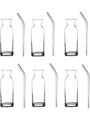 Hsc Bilişim Cam Pipetli Meşrubat Bardağı Limonata Bardak Süt Şişesi Sunum Karaf 6 Adet