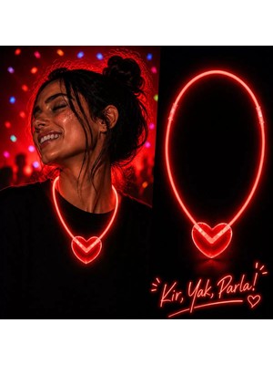 Uravas Store Neon Işıklı Fosforlu Kalp Parti Kolyesi Kırmızı Renk