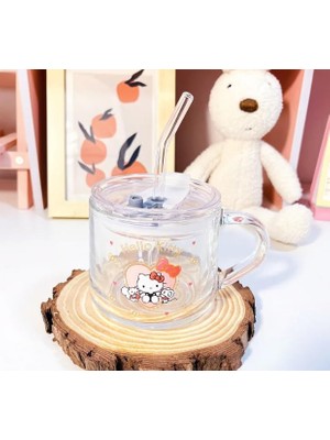 Hsc Bilişim Kawaii Hello Kitty Pipetli Kulplu Cam Bardak