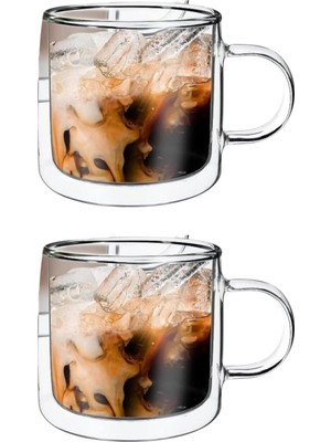 Hsc Bilişim Cam Çift Cidarlı Cam Kupa, Kahve, Latte ve Çay Kupa Seti, 250 Ml, Şeffaf, Modern, 2 Adet - 12128