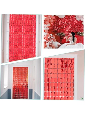 Uravas Store Ekstra Metalize Kırmızı Renk Disko Dikdörtgen Kesim Kapı Perdesi Dekorasyon 1x2 Metre