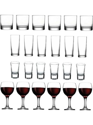 Hsc Bilişim Pasabahce Paşabahçe 24 Parça Istanbul Viski Rakı Shot ve Şarap Bardağı Seti