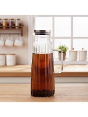 Hsc Bilişim Deconox Metal Kapaklı Borosilikat Cam Yağdanlık ve Sürahi | 1000ML (11X26CM) Çok Amaçlı Içecek ve S