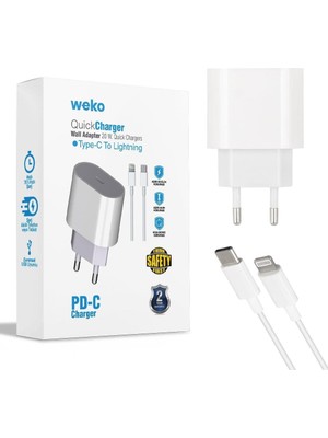 Teknik Durak Şarj Adaptörü + Type-C Lightning Kablo - Weko WK-21443 20W Pd-C