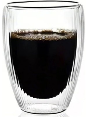 Hsc Bilişim Çift Cidarlı Çizgili Cam, Kahve, Latte, Ekspresso, Meşrubat, Su Bardağı, 300 Ml, Cam Bardak, 1 Adet