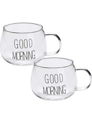 Hsc Bilişim Good Morning Kupa Seti, 2'li Şeffaf, Borosilkat Cam, 350ML
