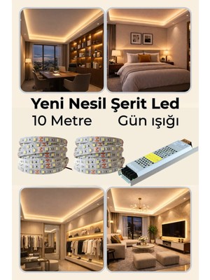Yeni Nesil Şerit LED Seti ◆ 10 Metre Günışığı LED + 12.5 Amper 150 W Slim Trafo
