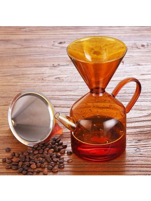 Hsc Bilişim Miter Premium Amber Borosilikat Cam Kahve Demleme Sürahisi 600ML Isıya Dayanıklı Chemex Tarzı Manue
