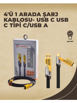 Armüz 4'ü 1 Arada Metal Hızlı Veri Kablosu – 65W Güç, 27W iPhone Desteği, 480MBPS Aktarım
