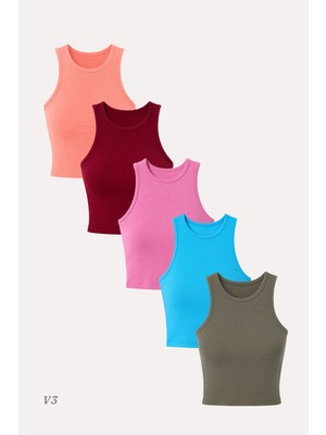 Özkan Underwear 5'li Kadın Pamuklu Likralı Ribana Fitilli Crop Atlet Tişört | 27120