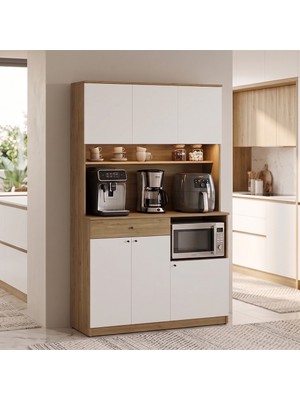 Adore Mobilya Lungo 6 Kapaklı Çok Amaçlı Kahve Köşesi - Florida Meşe/ Beyaz 120x195x45 cm