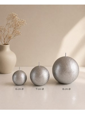 Usta Mum 3'lü Tırtıklı Gümüş Dokulu Küre Mum Seti 6CMX7CMX8CM Yuvarlak Mum Top Mum Gümüş Mum
