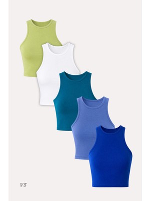 Özkan Underwear 5'li Kadın Pamuklu Likralı Ribana Fitilli Crop Atlet Tişört | 27120