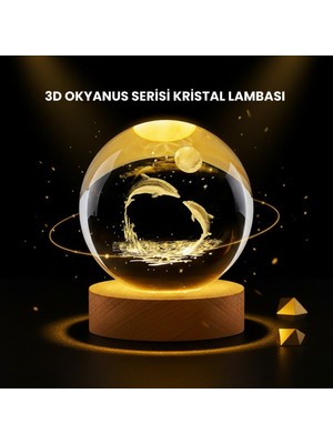Uravas Store LED Işıklı Yunus Küre Ahşap Standlı Modern Dekoratif Aksesuar