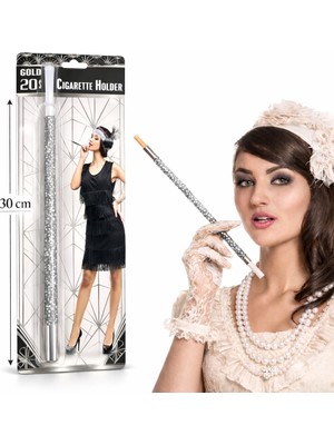 Uravas Store 30 cm Gümüş Payetli Sigara Tutacağı – 1920’LER Gatsby Parti Aksesuarı (5528)
