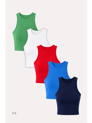 Özkan Underwear 5'li Kadın Pamuklu Likralı Ribana Fitilli Crop Atlet Tişört | 27120