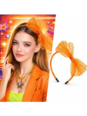 Uravas Store 80’ler 90’lar Neon Turuncu Dantel Taç Fiyonklu