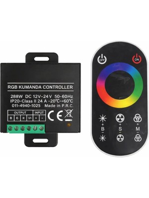 Rgb LED Kumandası 288W 24A | 12V–24V Şerit LED Kontrol Cihazı • Dokunmatik Kumanda • Siyah